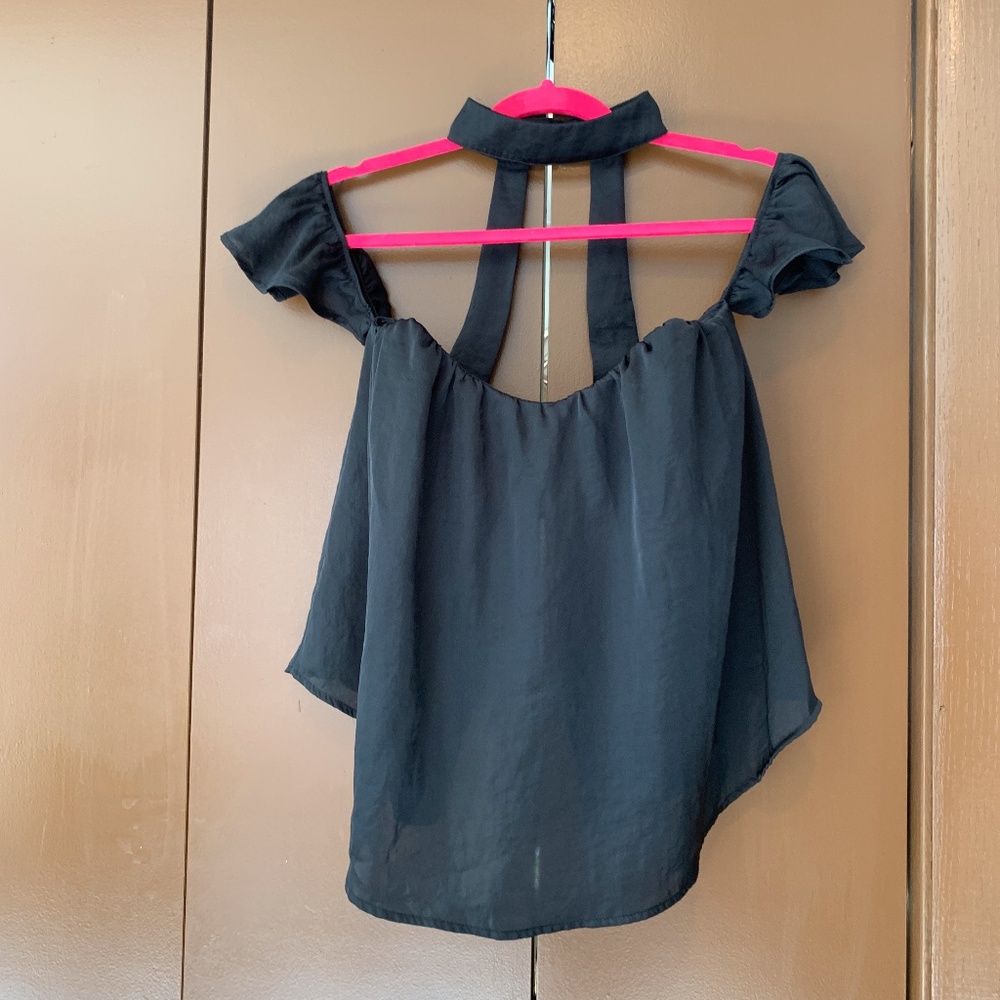 4Sienna Silk Off-The-Shoulder Black Top